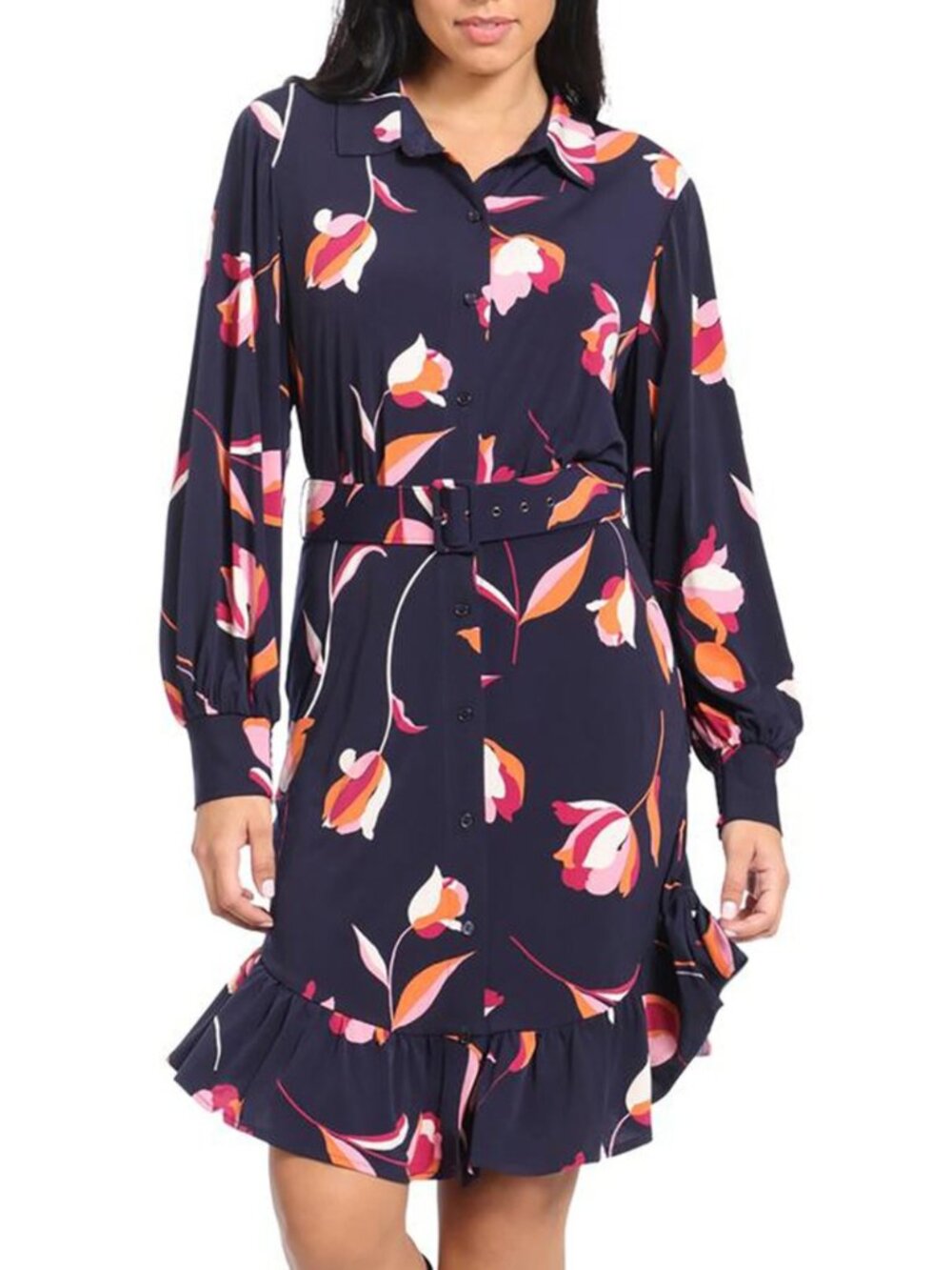 NWT London Times PETITE Belted Floral Dress – Navy Blue/Pink | FREE SHIPPING